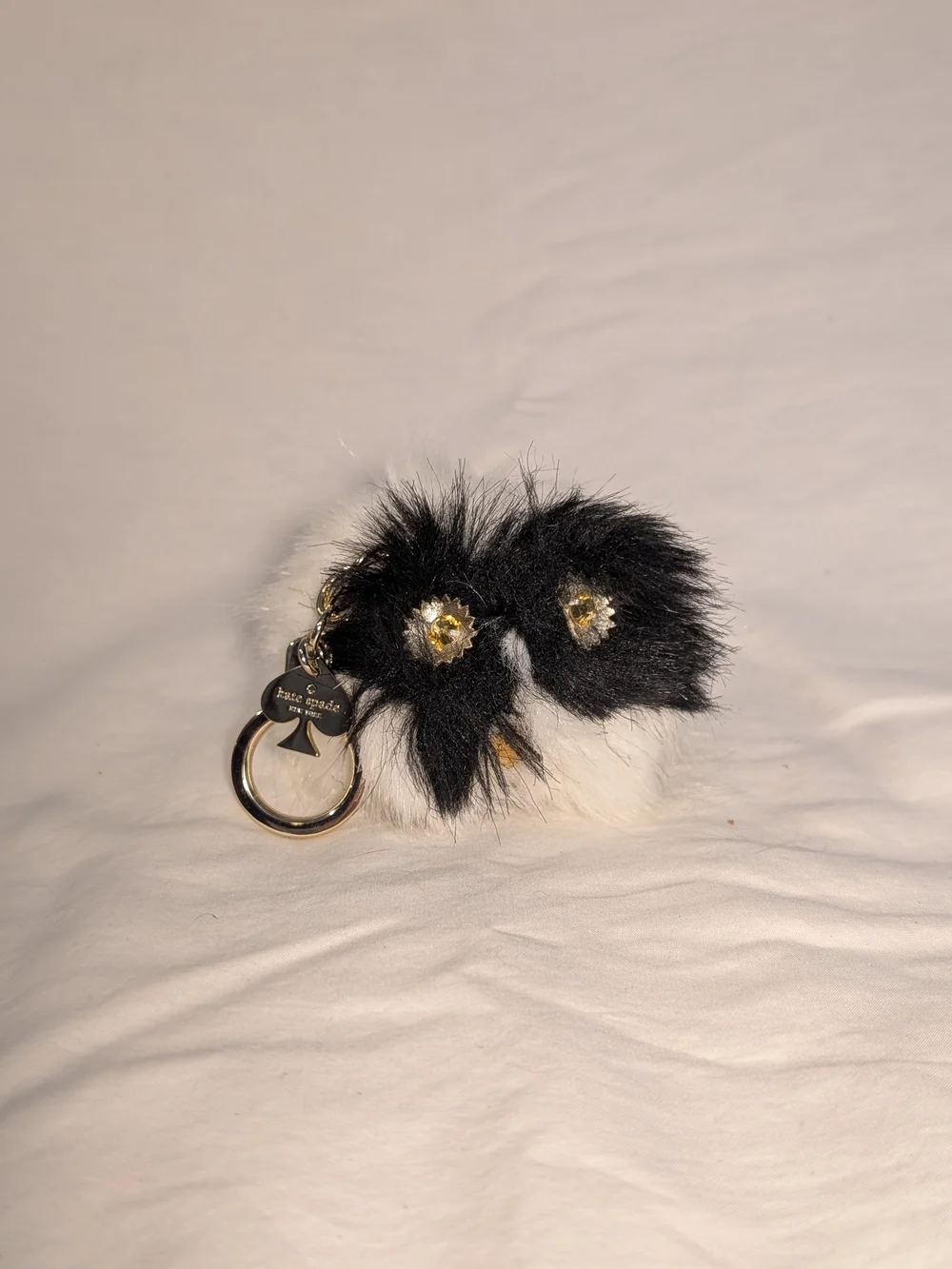 kate spade Black & White Owl Fur Pom Pom Keychain